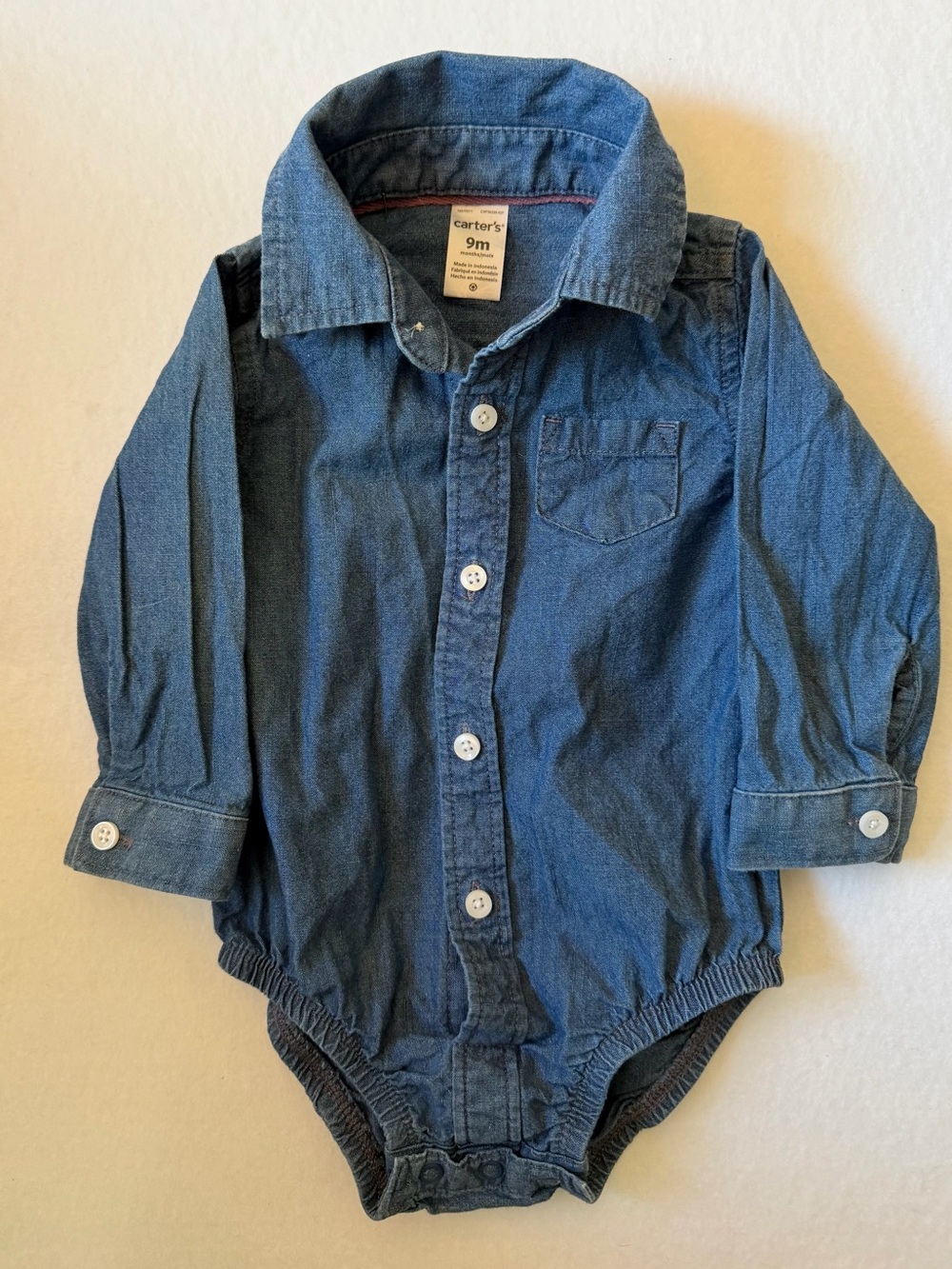 Carter's Dark Blue Denim Button-Front Baby One-Piece Size 9 Months
